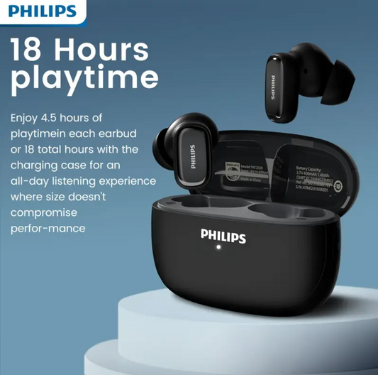 New Philips Active Noise Reduction Wireless Earphones with Double Click Left Ear Adjustment, Equipped with Dual HD Microphone for Call Earphones, Sports In Ear Earphones TAT2569