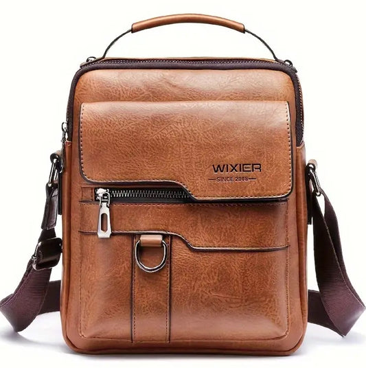 Men's Vintage Faux Leather Shoulder Bag - Adjustable Strap, Casual Business Crossbody for Daily Commute