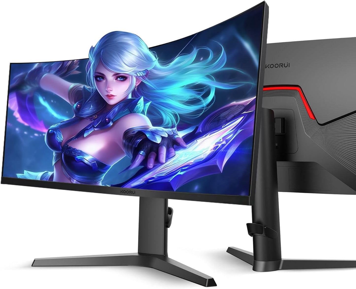 KOORUI 21:9 WQHD 3440 * 1440 4K (HDR 400)34 Inch 1800R Curved Gaming Monitor, 165Hz MPRT 1MS (AMD FreeSync Premium Nvidia G-SYNC) Hdmi DP 90% DCI-P3 OSD Roker Computer Gamer Monitors
